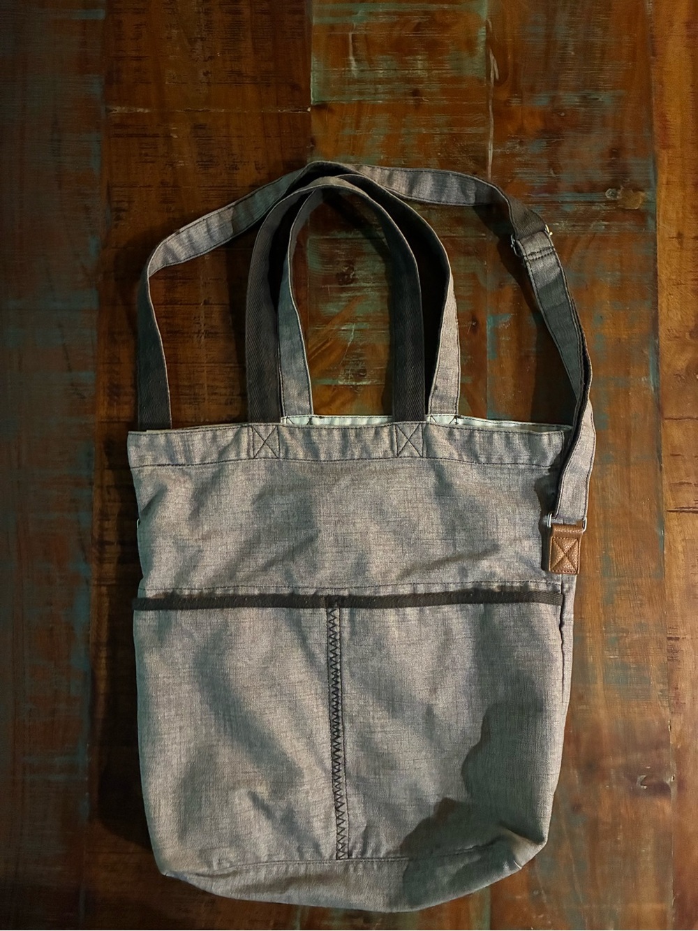 Thirty-One Retro Metro Fold-Over Tote Taupe brown heathered canvas messenger bag